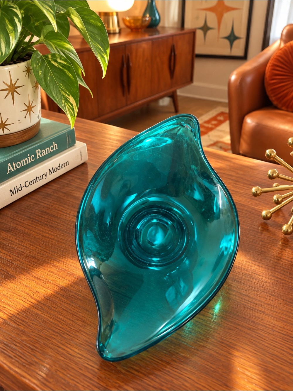 Vintage Mid-Century Viking Glass Bluenique Bowl Oblong Trinket Dish Ash Tray